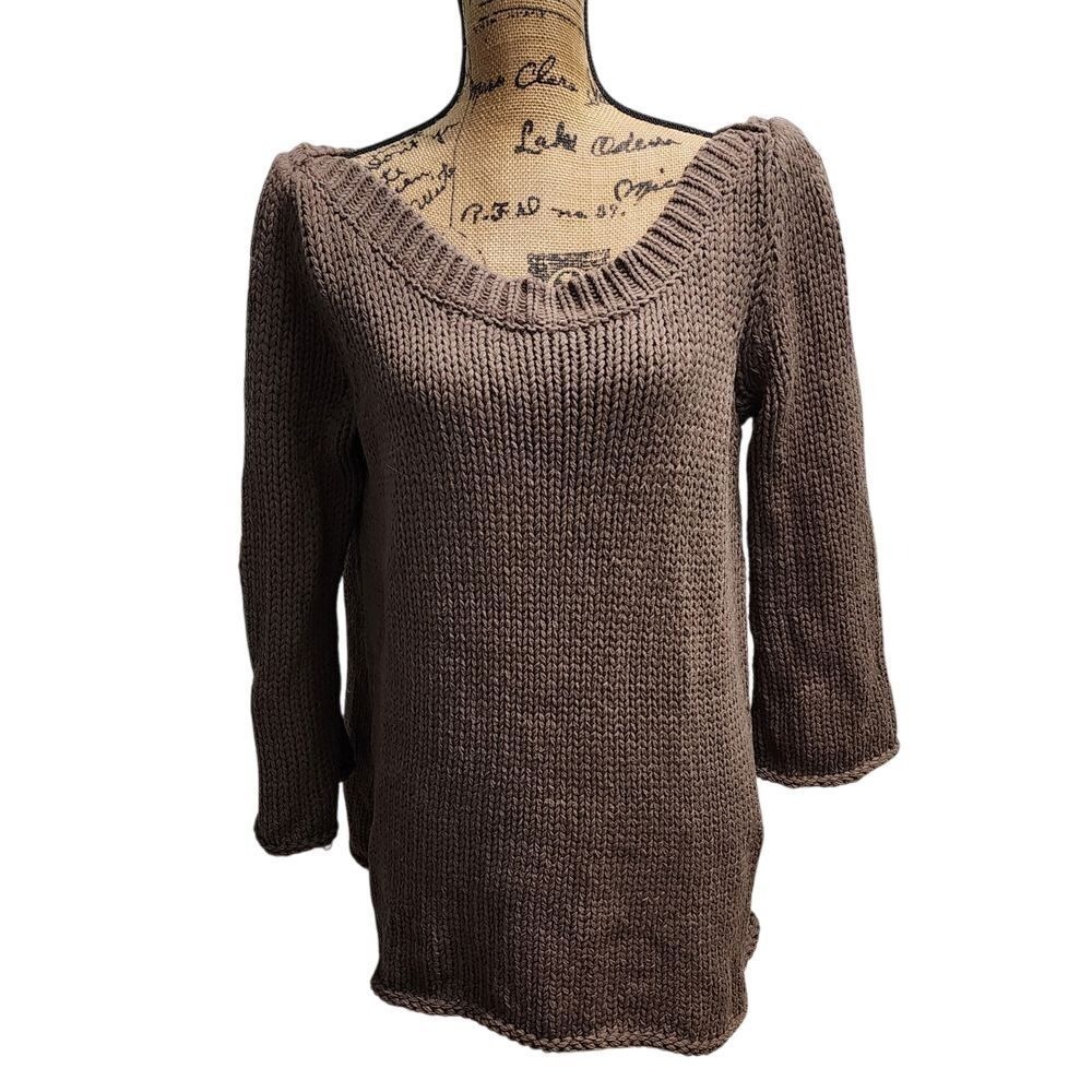 Soft Surroundings Chunky Knit Sweater Tunic Cozy Oversized Brown Cotton Blend